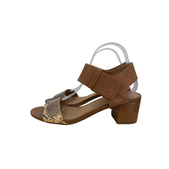 Franco Sarto Shoes - Franco Sarto Womens Block Heel Sandals Size 9.5 Snake Brown Leather Casual
